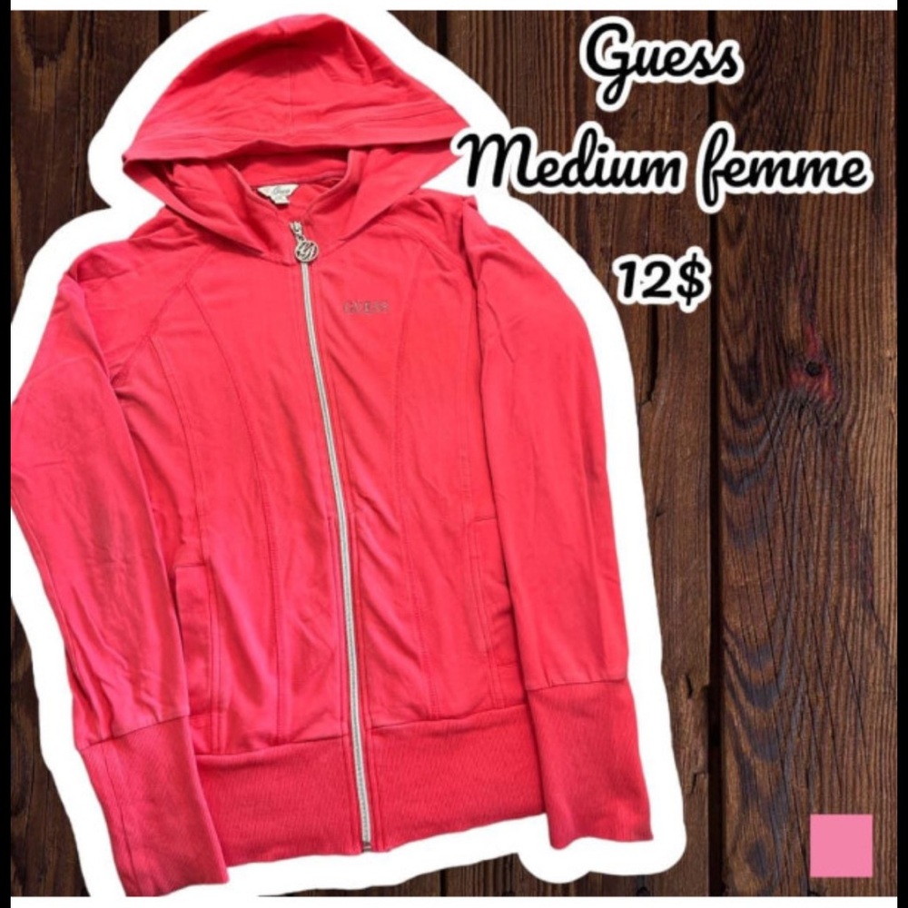Guess Pink Zippered Long Sleeve Hoodie